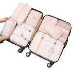 8 pcs Packing Cubes Set, Travel Luggage Organizer Storage Bags Suitcase Packing Cases Including Updated Toiletry Bag, Laundry Bag & Shoes Bag (Beige)