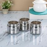 Sumeet Stainless Steel Small Canisters/Dabba/Storage Containers for Kitchen with See Through Lid, Set of 3 Pcs, 400ml Each, 9cm Dia, Silver