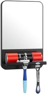 TAILI Shower Mirror Fogless for Shaving – Anti-Fog Mirror with Strong Suction & Razor Holder, Removable Shatterproof Rust-Proof, Storage Tray for Bathroom & Shower Accessories, Black