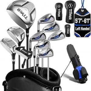 Golf Clubs Set for Men Left Handed Complete 14-Piece with Driver Fairwood Hybrid Irons Putter Stand Bag & 3 Headcovers - Beginner Mens Golf Set with Graphite Shafts Black