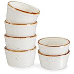 ONEMORE Ramekins 4 oz, Oven Safe Creme Brulee Ramekin Set of 6 for Baking, Speckled Ceramic Souffle Dishes with Brown Rim for Pudding Ice Cream, Porcelain Custard Cups Mini Bowls - Creamy White