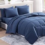 Casa Platino Twin Bed Set 5 Piece Pre-Washed – Soft & Cozy Comfy 100% Brushed Microfiber Twin Comforter Set with Sheets with Comforter, Flat Sheet, Fitted Sheet, 1 Pillowcase & 1 Sham - Navy
