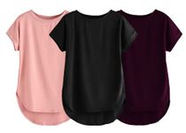 Fabricorn Combo of Three Plain Black, Dusty Rose and Wine Round Neck Up and Down Cotton Tshirt for Women (Black, Dusty Rose, Wine, Medium)