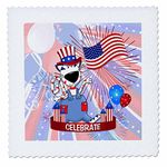 3dRose Cute Red White and Blue Patriotic Cat with Flag and Fireworks for Kids Quilt Square, Multi-Colour, 10 x 10-Inch