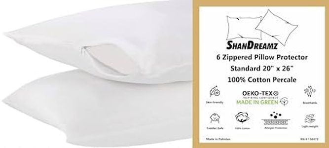 ShanDreamz- 100% Cotton Pillow Protectors with Zipper Closure,6 Pack White Standard Size 20"X26" , Soft, Airy & Breathable Pillow Covers, Bed Bug Protection (Standard Pillow Protector 20x26, 6)