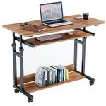 Dripex Computer Desk Mobile, Portable Office Desk with Movable Wheels, Height Adjustable Study Desk, Home Office Desk with Keyboard Tray and Shelf for Small Spaces (Walnut Brown)