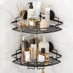 TAILI Corner Shower Shelves 2 Pack, Shower Caddy Suction Cup with Hooks Heavy Duty Stainless Steel Shower Basket Organizer for Bathroom Rustproof Shower Rack Drill-Free Removable,Black