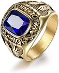 MASOP Stainless Steel High School Gold Color Rings for Men Sappire Color Blue Stone Boys Eagle Jewelry Size 8