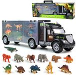 Akokie Dinosaur Toys for Boys Girls - Kids Toys Transport Carrier Truck with Dinosaur Toys Animals Toys 12 Pcs Double Side Storage Set Birthday Easter Gifts for Kids Boys Girls 3 4 5 Years Old