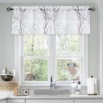 FMFUNCTEX Kitchen Window Curtain Valance, Lilac Branch Pattern Valance for Living Room, Farmhouse Semi Sheer Privacy Small Short Curtain 50 x 18 Inch Long for Bathroom, Rod Pocket 1 Panel Lilac White