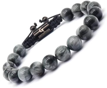 GT collection Men's Beaded Bracelet - Wearer with Name, Fame, Fortune, And Money – 100% Natural Wrapped - Gemstones Beaded Bracelet for Men’s Bracelet (Gray Eagle Eye Stone)