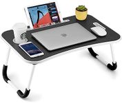 FISYOD Foldable Laptop Table, Portable Lap Desk Bed Table Tray, Laptop Stand with Cup Holder & Tablet Slot & Lifting Handle for Working Writing Drawing & Eating (Black)