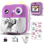 Instant Print Camera for Kids - 1080P HD, 48MP, 32G Card, Bluetooth, Free App, 4 Rolls Print Paper, Stickers, Fun Filters, Gift for Boys and Girls - Purple Camera for Kids 3-12 yo