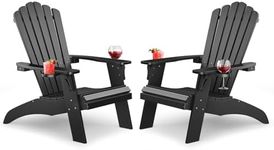 Upstreman Home Oversized Adirondack Chair Set of 2, Outdoor Fire Pit Chair with 2 Cup Holders, Adirondack Patio Chair Weather Resistant for Outside, Porch, Lawn, Garden- A1 Max(Black)