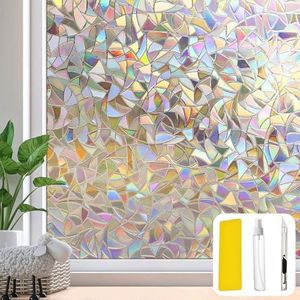 Window Privacy Film with Installation Tool, Rainbow Window Film Sticker, Vinyl 3D Sticker, Removable, Static Adhesive, Heat Control, UV Protection (44.5 * 200 cm)