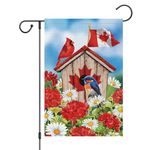Louise Maelys Canada Day Garden Flag 12x18 Double Sided, Burlap Small Patriotic Bird House Floral Welcome Garden Yard House Canadian Flags Outside Outdoor Seasonal Porch Lawn Decoration (Only Flag)
