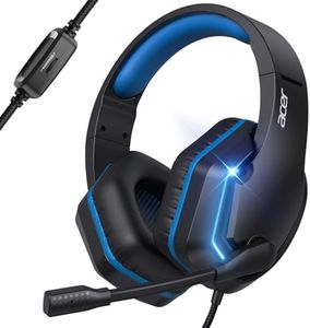 acer Wired Gaming Headset for PS5, PS4, PC, Xbox Series X|S, Switch, Gaming Headphones with Noise Cancelling Microphone, LED Lights &50mm Speaker, 3.5mm Jack for Gaming, Black