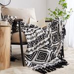 CASAAGUSTO Boho Throw Blanket - Black and White Decorative Blankets with Tassel, Printed Flannel Bohemian Blanket for Chair, Bed, Sofa, Couch(50 * 60, Black and White)