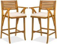 Best Choice Products Set of 2 Outdoor Acacia Wood Bar Stools Bar Chairs for Patio, Pool, Garden w/Weather-Resistant Cushions - Teak Finish