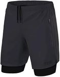 TCA Ultra 2 in 1 Compression Shorts Men Running Gym Shorts for Men with Zipped Pockets - Asphalt (2X Zip Pockets), S
