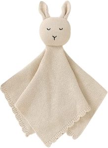 LAWKUL Baby Lovey Knit Cotton Babe Security Blanket Bunny Comforter Blankie Adorable Soft Newborns Lovies for Boy Girl Beige