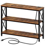 Rolanstar Console Table with Power Outlets, 39.4" x 11.8" Sofa Table with Storage Shelf and Charging Station, 3 Tier Entryway Table Metal Frame Behind Sofa Couch Hallway Entrance for Living Room