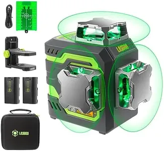 LasGoo LG-3D Laser Level Self Leveling 3x360°, 3D Green Beam Cross Line Laser for Construction and Picture Hanging, 2 Rechargeable Batteries (20 Hrs), Magnetic Liftable Stand Included, Green