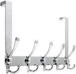 WEBI Over The Door Hook Door Hanger Hook Rack with 5 Tri Hooks for Hanging Coats, Over The Door Towel Rack Towel Hanger Door Coat Hanger Over Door Coat Rack for Bathroom,Behind Back of Door,Silver