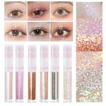 6Pcs Liquid Glitter Eyeshadow Eyeliner, Korean Makeup, Bling Under Eye Shadow, Shimmer Eye Make Up Gift Set, Long Lasting, Quick Drying and Pigmented Loose Glitter Glue for Crystals Eye Makeup