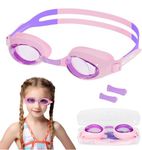 Swimming Goggles, Kids Anti Fog No Leaking Swimming Goggles with Replaceable Nose Bridge and Adjustable Strap for 6-14 years old kids (Purple)