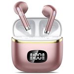 Wireless Earbuds, Bluetooth 5.3 Headphones HiFi Stereo with ENC Noise Cancelling Mic, Wireless Headphones 40H Playtime With LED Display, Touch Control, IP7 Waterproof Bluetooth Earphones Rose Gold