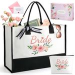 TRSODD Bride Can-vas Tote Bag w Makeup Bag, Bridal Shower Gift Bride to be Gifts, Bridesmaid Proposal Gifts, Personalized Bride Gifts for Christmas Wedding Birthday w Inner Pocket Gift Box Gift Card