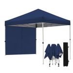 Northroad 10x10 FT Pop Up Canopy, Outdoor Popup Gazebo Shelter w/ 1 Sidewall,Wheeled Carrying Bag,4 Ropes,8 Stakes for Patio,Deck,Garden,Beach（Dark Blue）