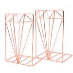 Metal Bookends Book Ends Heavy Duty Modern Decorative for Bedroom Library Office School Book Display Desktop Organizer Gift (Diamond Rose Gold)