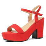 fereshte Women's Chunky Block Heels Platform High Heel Open Toe Ankle Strap Sandals, Red, 9.5