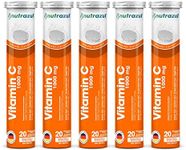 Nutrazul Vitamin C 1000mg Effervescent Tablets - Orange (Pack of 5 X 20) | 100 Days Supply | Gluten Free, Lactose Free, Sugar Free & Preservative Free | Maintains Immune Function