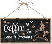 CREATCABIN Coffee Bar Sign Decoration Wooden Sign Hanging Wall Art Wooden Board Door Sign Love Is Brewing Heart Decorative For Coffee Bar Accessories Shop Farmhouse Kitchen Patio Decoration 30x15cm