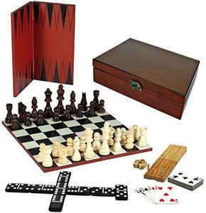 WE Games 7-in-1 Combination Game Set - Chess, Checkers, Backgammon, Cribbage, Dominoes Cards & Dice