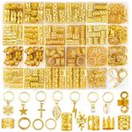 JOISHOP 245pcs Hair Jewellery for Braids, Gold Braid Beads Gold Hair Cuffs Charms Rings for Girl Women Men Hair Braids Decoration Party Music Festival