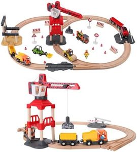 WINB Wooden Train Tracks 70pcs & Construction site Wooden Train Track, Gift Packed Toy Railway Kits for Kids, Toddler Boys and Girls3,4,5 Years Old and Up– Premium Wood Construction Toys-Fits 70pcs