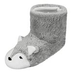 Women Men Indoor Warm Fleece Slippers Winter Slip-on Bootie Non-slip Ankle Boots (Grey Boots, Fox, Grey Boots, Fox, 5-6