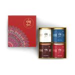 4700BC Gourmet Popcorn, Premium Gift Set, 460g, (4 Tins: 1 Hawaiian Barbeque Cheese, 1 Himalayan Salt Caramel, 1 Nutty Tuxedo Chocolate and 1 Mocha Walnut Chocolate)