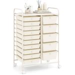 RELAX4LIFE 15 Drawer Rolling Storage Cart, Utility Cart on Wheels for Tool Scrapbook Paper Salon, Office School Classroom Teacher Cart w/Drawers, Craft Art Supply Storage Organizer (Off White)