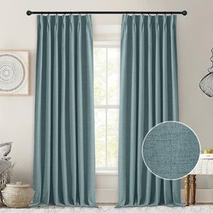 StangH Slate Blue 100% Blackout Curtains for Bedroom, Pinch Pleat Linen Textured Curtains 84 inch Length Heat Cold Resistant Boho Decor Drapes for Living Room/Playroom, W42xL84, 2 Panels