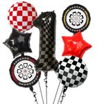 Race Car Balloons - 1st Birthday Balloons Number 1 Balloon, Star Balloons, Checkered Balloons, Helmet Balloon, Tire Balloons, 1st Birthday Decorations for Boys Race Car Birthday Party Supplies