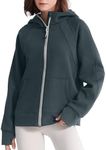 ISEEGZ Womens Fleece Lined Full Zip Up Hoodies Cotton Winter Zipper Sweatshirts Jackets for Women with Thumbhole Pocket Deep Grey