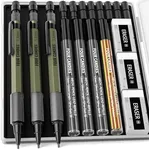 Four Candies 1.3mm Mechanical Pencil Set with 48 Lead Refill, 3PCS Metal Weatherproof Body Heavy Duty Carpenter Pencil, 3 Eraser, 12 Eraser Refill, for Outdoor Woodworking Drafting Marking with Case