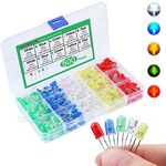 500Pcs 5mm LED Light Emitting Diode Electronics Component Assortment Kit 2V-3.2V Led Circuit Assorted Kit for Ardu-ino, PCB Circuit DIY, Christmas Card Making (Multicolor-White/Red/Yellow/Blue/Green)