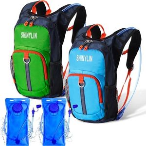 Shinylin 2 Pcs Kids Hydration Backpack with 1.5L Hydration Water Bladder Lightweight Water Backpack Hydration Pack Kids' Hiking Backpack Water Rucksack for Boys Girls Climbing Running(Blue, Green)