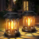 Solar Lanterns Outdoor Waterproof, 2 Pack Hanging Solar Lantern, Outdoor Solar Lanterns Decorative Outdoor Garden Table Yard Porch Balcony Desk Shelf Patio Decor for Outside, Solar Powered Lantern